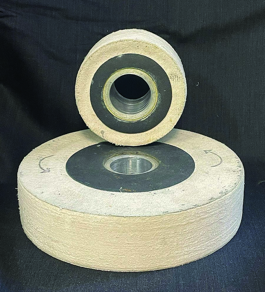 Clothflex polishing wheels are headed with hot glue or cold cement and rolled into a loose abrasive.