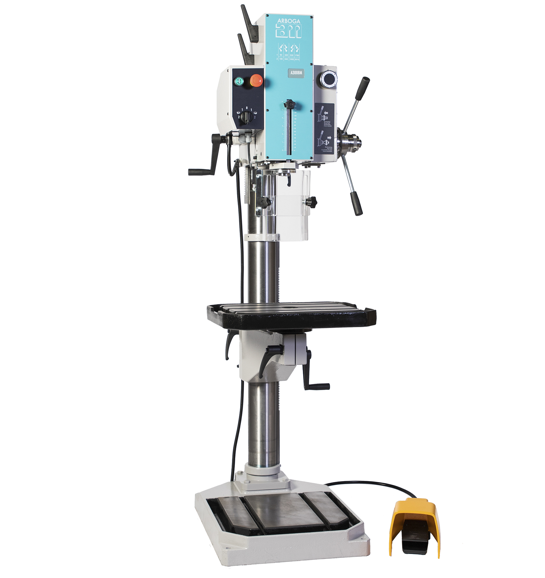 The 25" Power Feed Gear Head Drill Press is displayed.