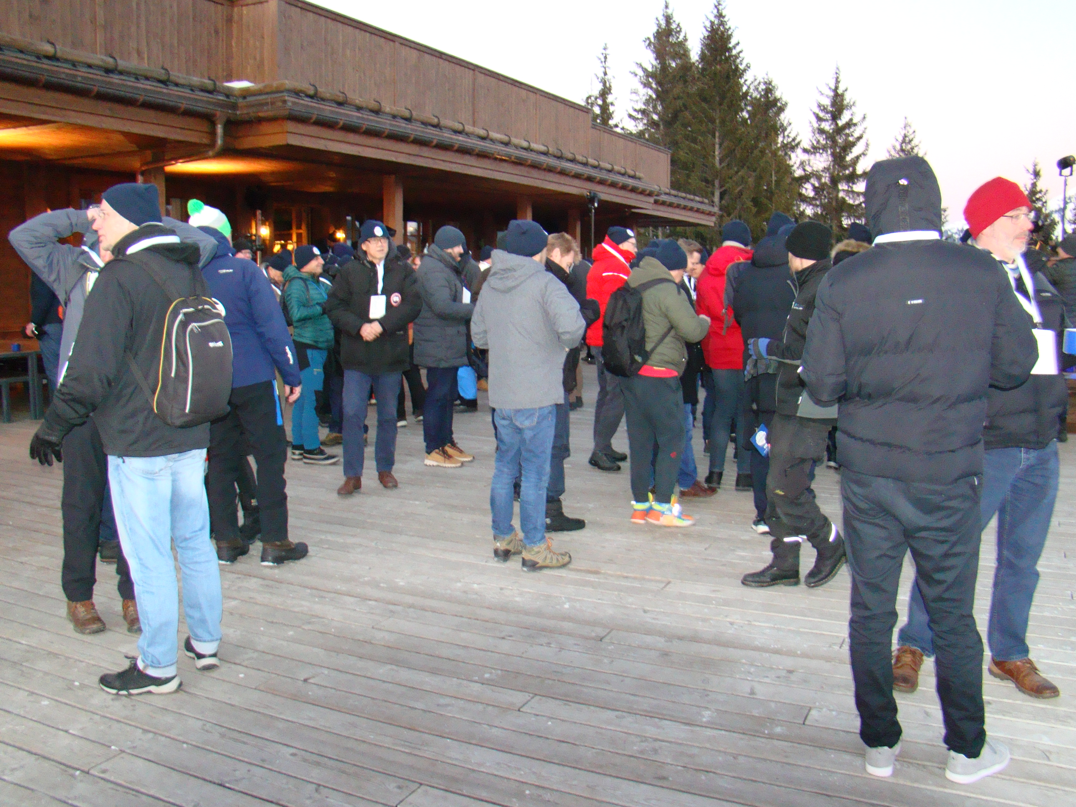 Members of the press and Studer representatives gather at the Eggli restaurant.