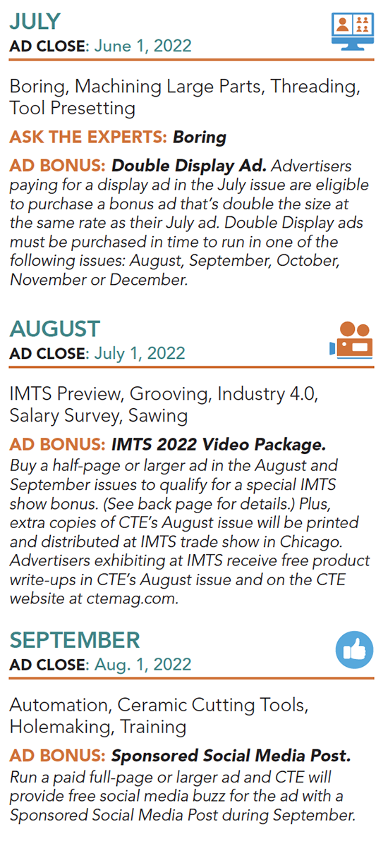 CTE 2022 Editorial Calendar for months July through September