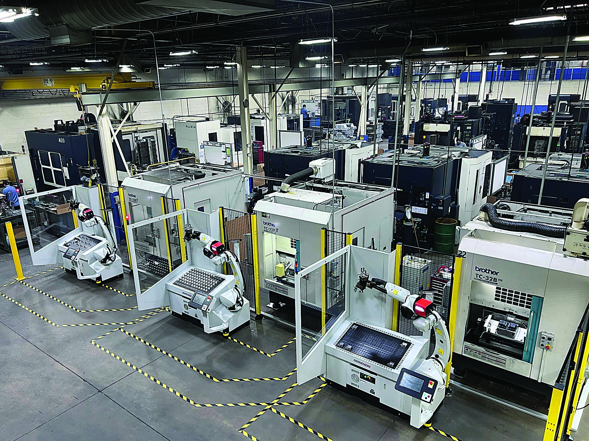 For maximum safety and efficiency, ideally each CNC machine is governed by a dedicated robot.