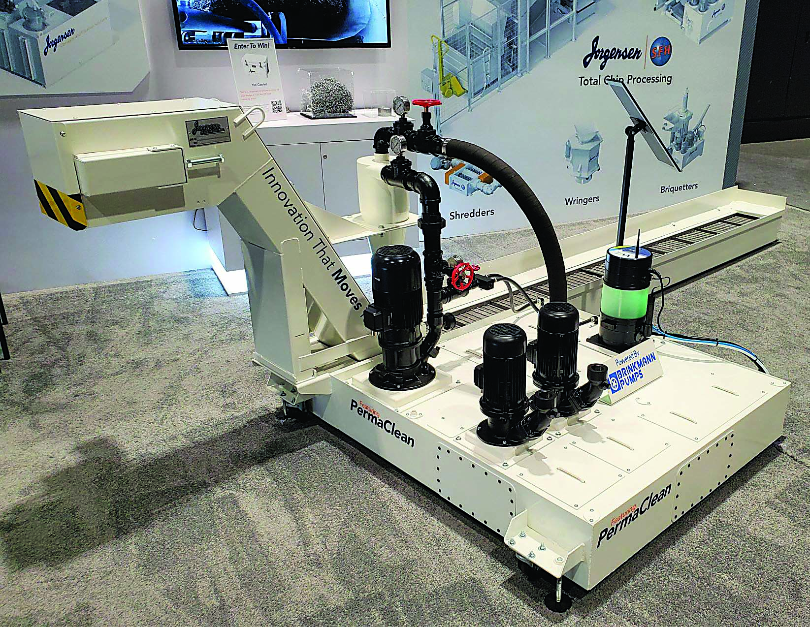 PermaClean technology prevents chip particulates from settling in coolant tanks, which is supposed to make them virtually maintenance-free when combined with cyclonic filtration.