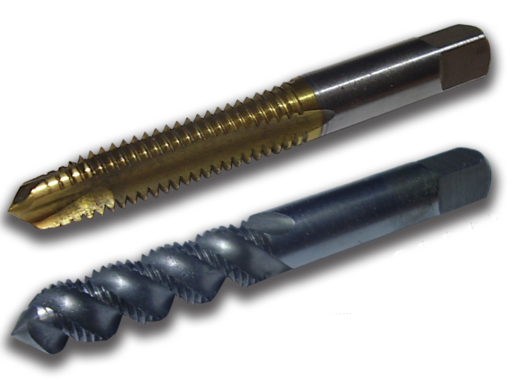  A spiral point tap and a spiral flute tap