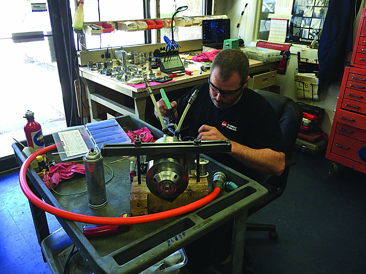 GTI’s Johnny Johnson works on a Bryant spindle.