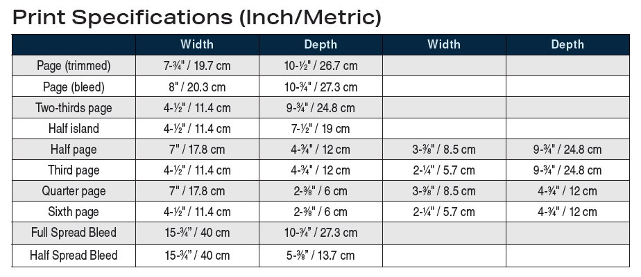 2021 Print Ad Specs