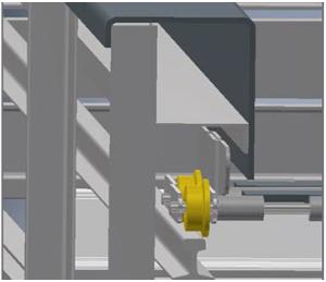 Extended wing guard helps prevent scrap from getting stuck in conveyor system's wings. Courtesy PRAB Inc.