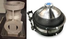 Ti aero component printed by SLM Solutions (L) and Ti submarine ballast tank printed by Sciaky Inc.
