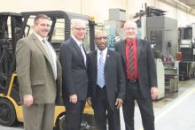 "(From left) Wayne Matthiesen, co-owner of Matzel Manufacturing, U.S. Sen. Ron Johnson, Milwaukee Alderman Joe Davis and Brian Nuetzel, co-owner of Matzel. Credit: Nalani Services Inc."