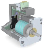 A cutaway of Applied Motion Products’ StepServo Integrated Motor with a Renco RCML 15 encoder A cutaway of Applied Motion Products’ StepServo Integrated Motor with a Renco RCML 15 encoder