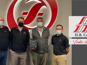 From left to right, John Sheehan, Fullerton Supply Chain Manager; Jon Wyniemko, H.B. Director of Global Sales; Mat Curry, Fullerton VP Sales and Marketing; Gary Bruff, Fullerton VP of Manufacturing
