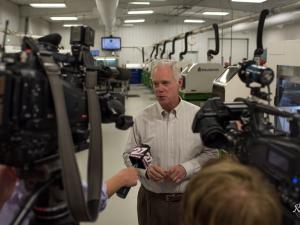 U.S. Sen. Ron Johnson speaks at Performance Micro Tool in Janesville, Wis.