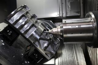 A complete aerospace housing is machined in one setup.