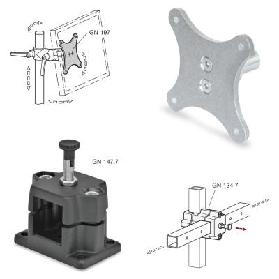 Tube clamp Connectors Range Monitor Mounts With Connection Stud, Locking Slide Units for Recurring Positions