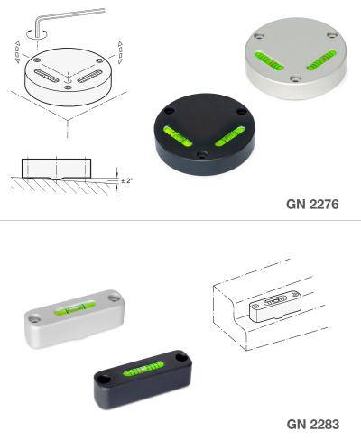 Cross Spirit Levels GN 2276 and Screw-on Spirit Levels GN 2283 Spirit Levels With Adjustment and Cross-Measurement