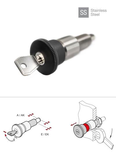Lockable Indexing Plungers GN 814 lockable Stainless Steel Indexing Plungers