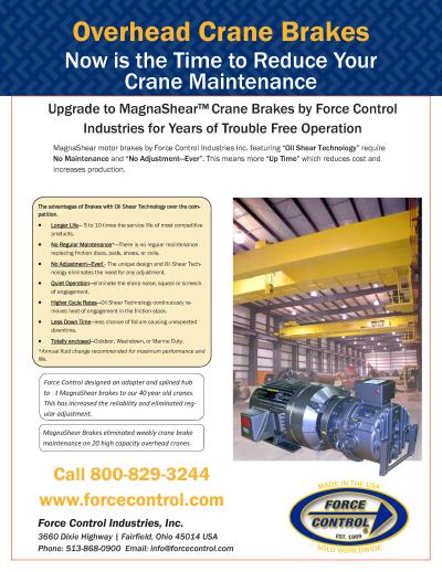 Literature Details Maintenance-Free, No-Adjustment Crane Brakes
