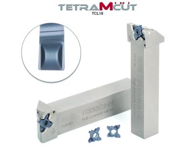 TetraMini-Cut Grooving Inserts With TCL18 Chipbreaker Have Four Edges TetraMini-Cut Grooving Inserts With TCL18 Chipbreaker