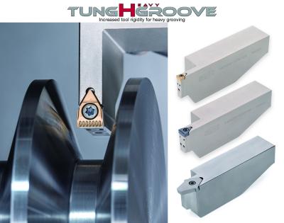 TungHeavyGroove Enhanced Insert Clamping Provides TungHeavyGroove with Higher Performance in Deep, Wide, and Heavy Grooving Operations