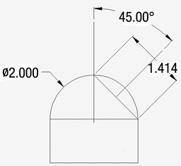 A graphical setup for cutting a full hemisphere 2 inches in diameter.
