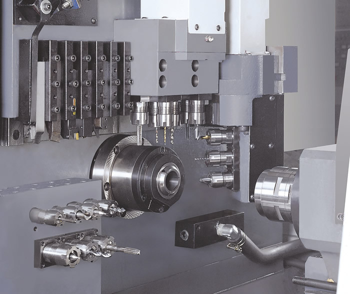 The Zeit CSL42 from Po Ly Gim Machinery Co. Ltd., distributed in the U.S. by Eurotech, accommodates gang-style turning tools, rotary cutters, B-axis capabilities and a subspindle with end-working tools.