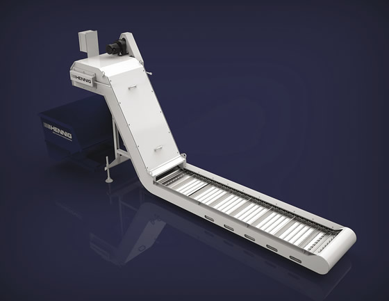 A hinged chip conveyor from Hennig. Image courtesy of Hennig.