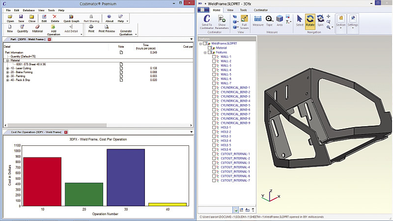 CAD integration, automatic feature recognition and detailed visibility into each step of the manufacturing process are just a few of the tools available with some cost-estimating software. Image courtesy MTI Systems.