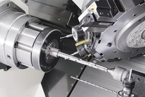 Machining long shafts and deep holes are just two of the possibilities with this twin-turret, live-tool, B-axis multitask machine from Methods Machine Tools. Image courtesy Methods Machine Tools.
