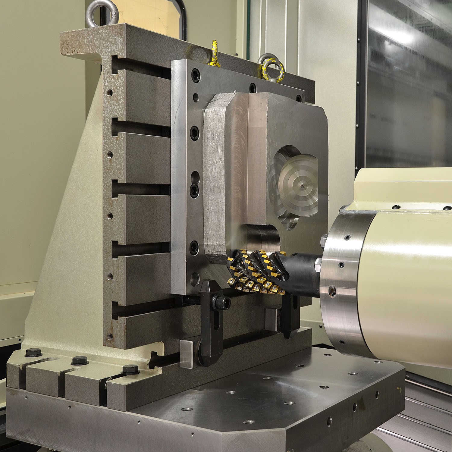 The combination of a rigid machine tool and a strong spindle connection is ideal for cutting titanium. Photo credit: Mitsui Seiki
