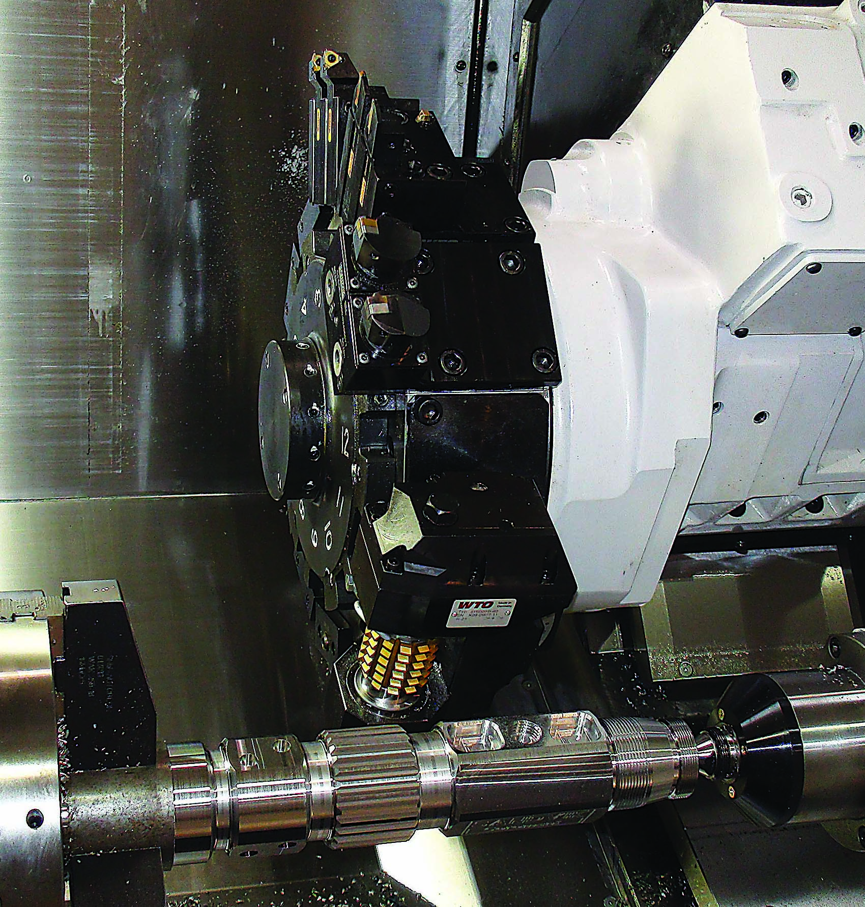 Splines are among the many gear forms produced on multitask and mill/turn machines. Image courtesy of Okuma America.