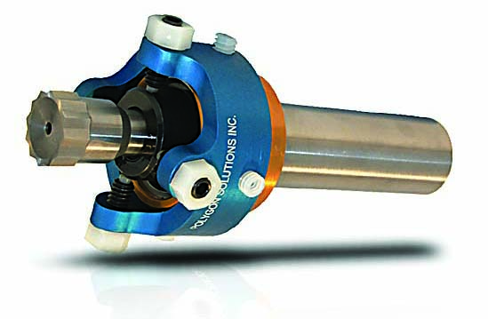 The rotary broach brake is a simple device used to keep a broaching spindle tight enough to hold orientation but loose enough to allow the spindle to turn while broaching. Image courtesy of Polygon Solutions.