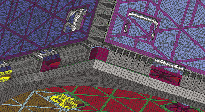 Closeup of the detailed mesh map of the PnPSat structure. Image courtesy Siemens PLM Software.
