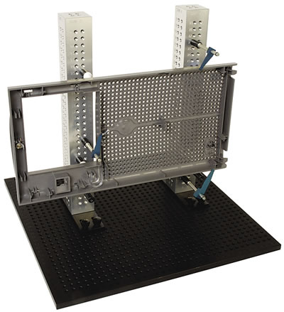 ​A variety of modular components can be assembled to hold almost any workpiece, even on a coordinate measuring machine. Image courtesy TE-CO.