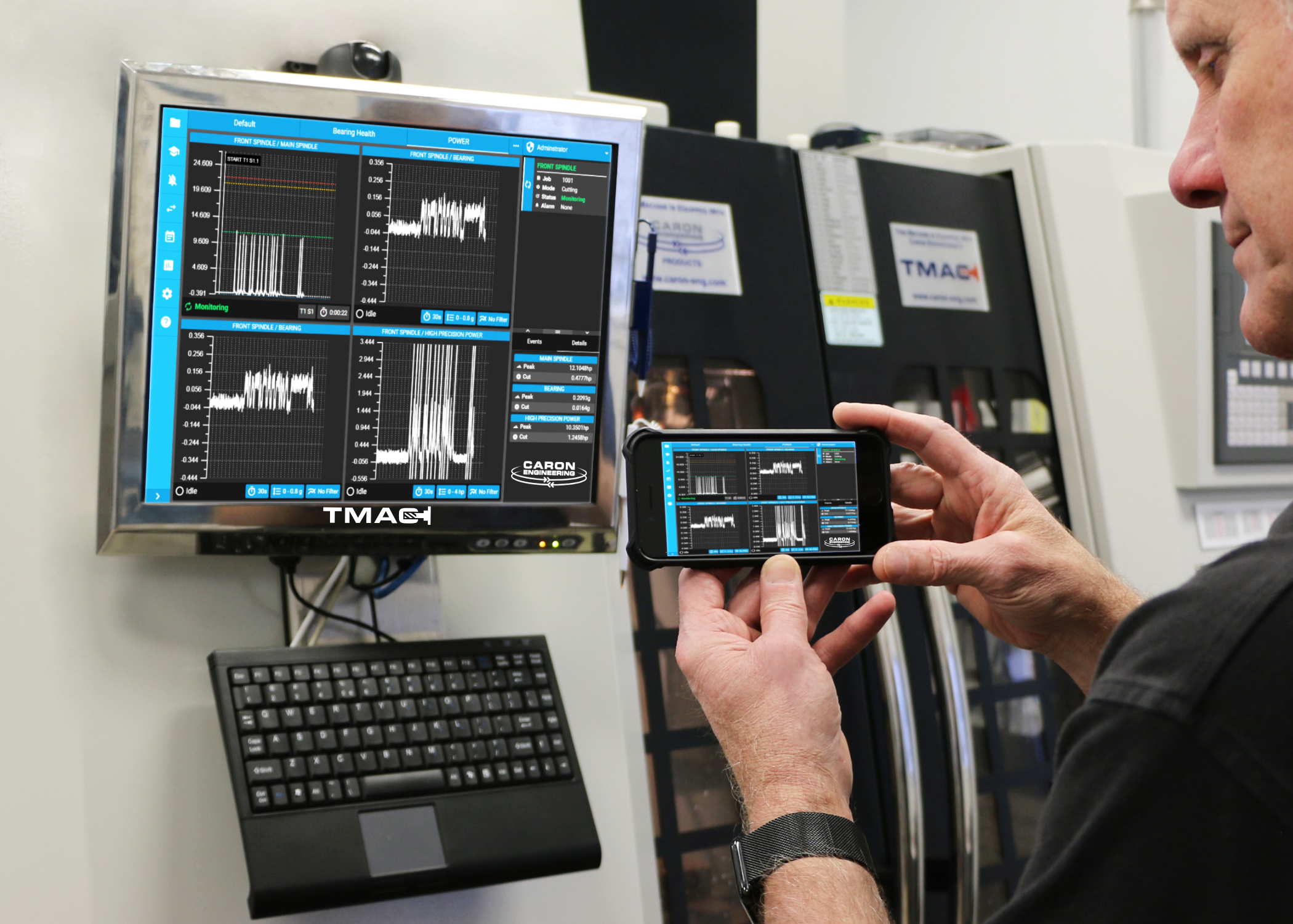The TMAC system can monitor multiple sensor channels simultaneously and from any network-connected device, including smartphones. Photo credit: Caron Engineering