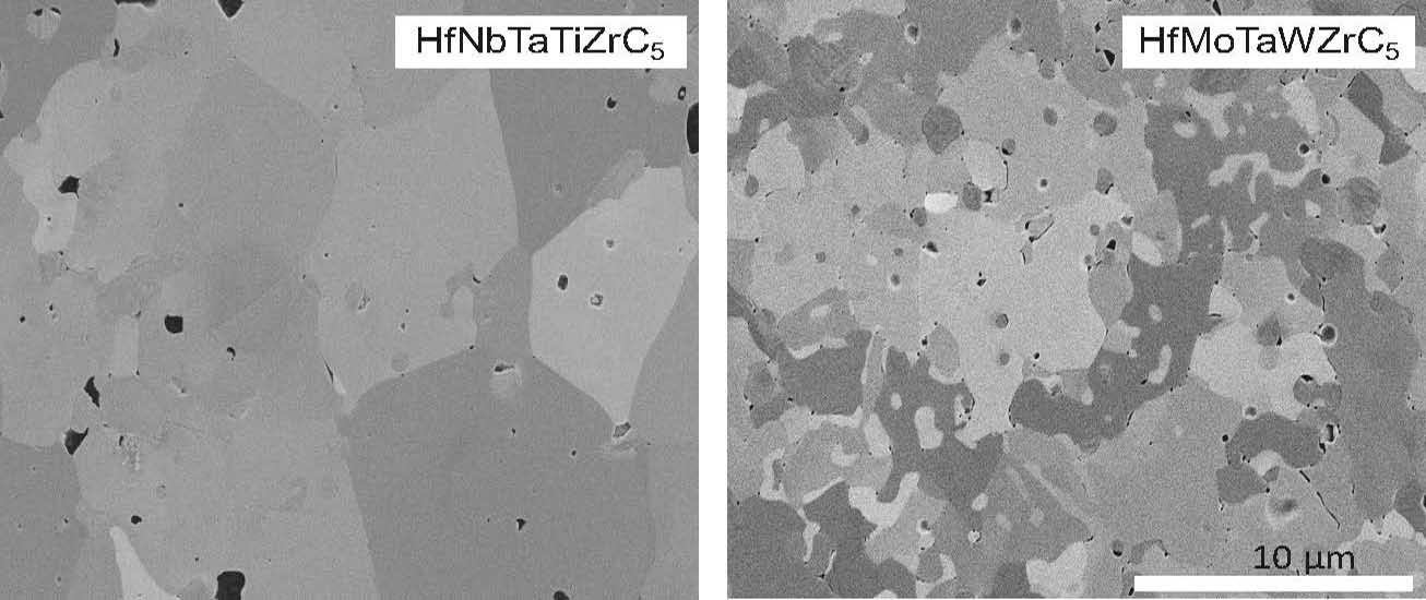 A microscopic look at the structures formed in two of the new carbides. Photo credit: K. Vecchio