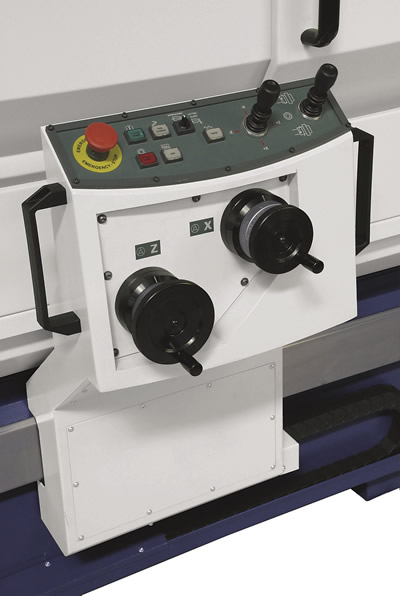The electronic hand wheels on a combo machine act like the mechanical ones on a manual machine. Image courtesy ROMI Machine Tools USA.