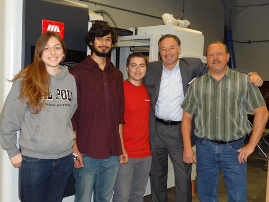 (Left to right) California Polytechnic Students Kayla Nissen, Gabriel Portillo and Chris Jaime with Jerry McCarty of SMTCL and Clifford Stover of California State Polytechnic University - Pomona.