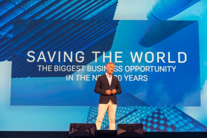 Hexagon President and CEO Ola Rollén presents the opening keynote at HxGN LIVE. Image courtesy of Hexagon.