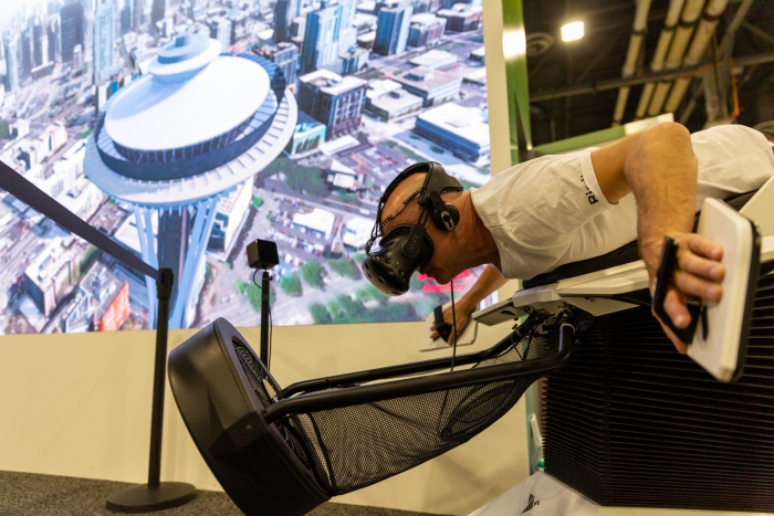 A demonstration of the Birdly VR body takes place in The Zone. Image courtesy of Hexagon.