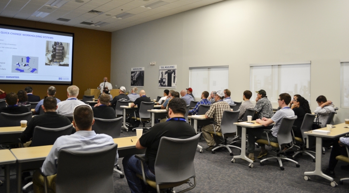 John Zaya discusses 5-axis workholding at the Breakfast & Learn event.