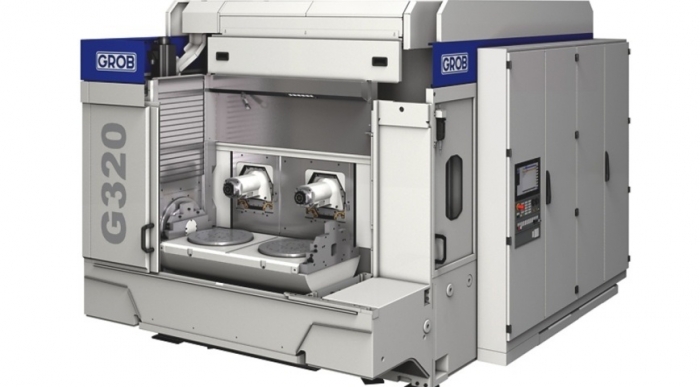 The G320 twin-spindle machining center permits efficient production of automotive components. Photo courtesy of Grob-Werke.