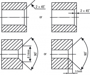 Countersinks and chamfers are called out in various ways on blueprints or can be left to the machinist’s discretion. Image courtesy of Emuge.